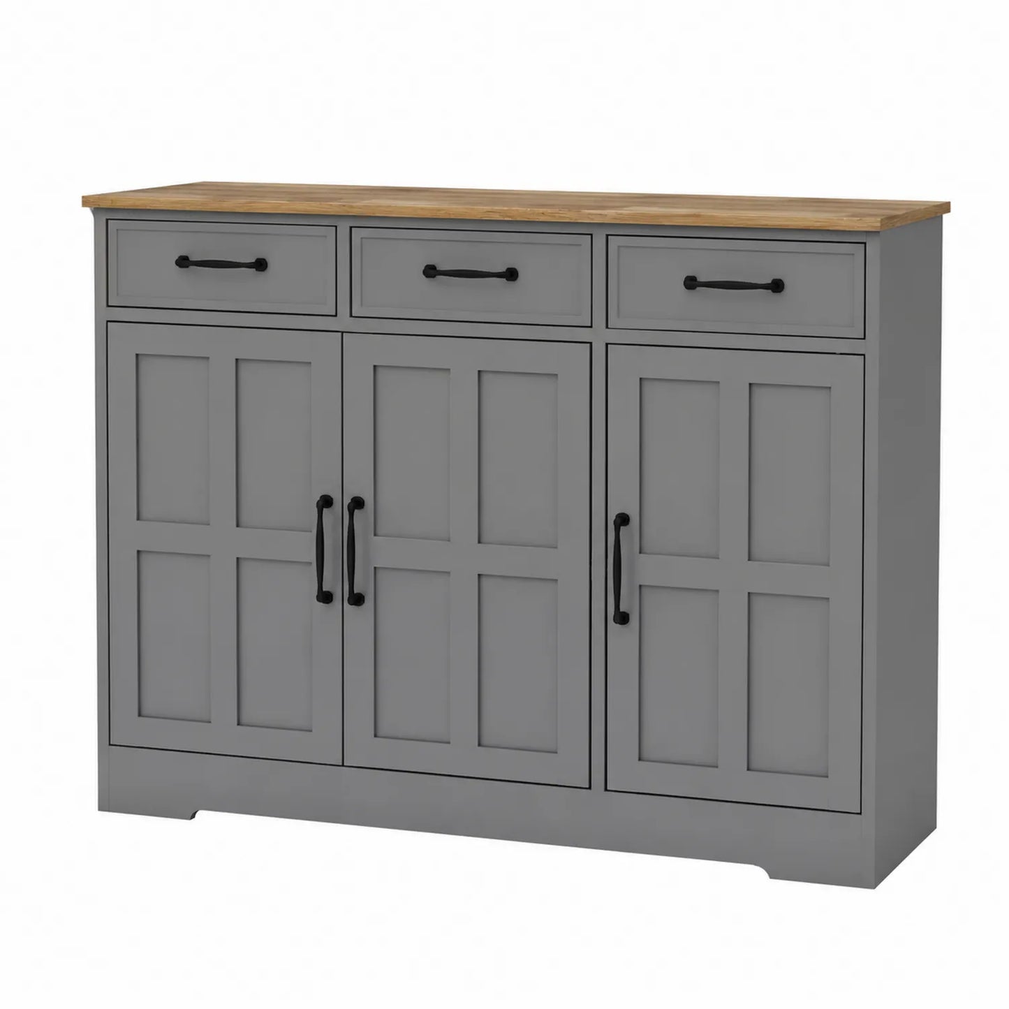 Buffet en Bois MDF Gris avec Plateau en Bois 80cm x 120cm x 35cm