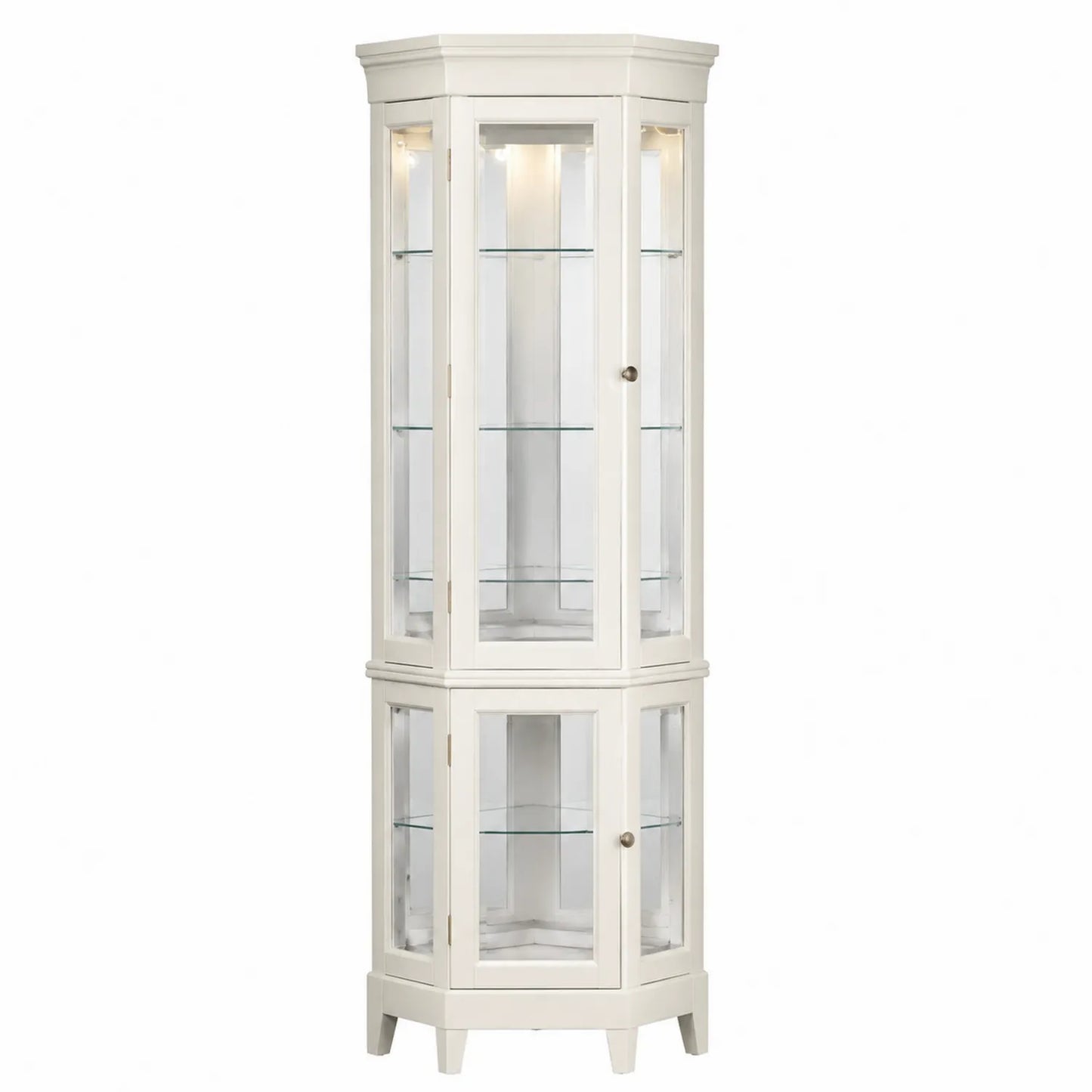 Vitrine d'angle en bois avec étagères en verre trempé blanc 175x65x40 cm