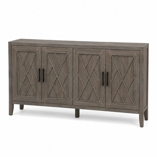 Buffet en bois massif marron avec portes sculptées