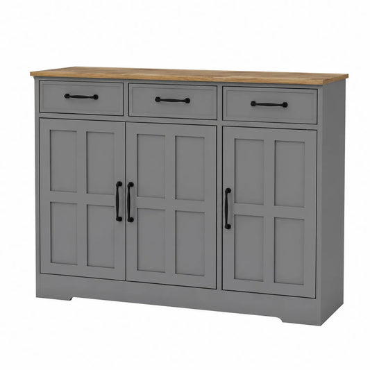 Buffet en Bois MDF Gris avec Plateau en Bois 80cm x 120cm x 35cm