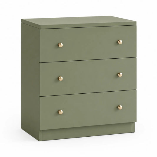 Commode 3 Tiroirs Bois Vert avec Poignées Métal 73x80x40 cm