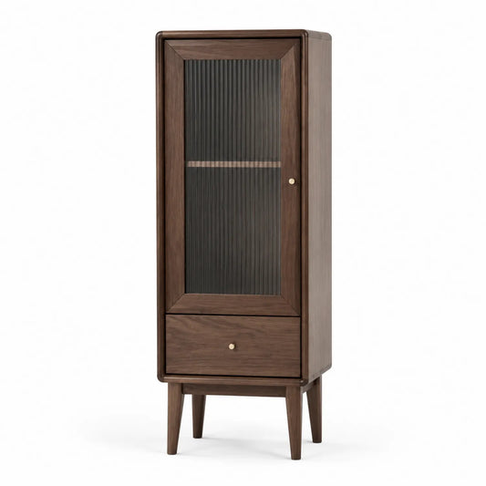 Armoire en bois avec porte en verre cannelé et tiroir 150 cm