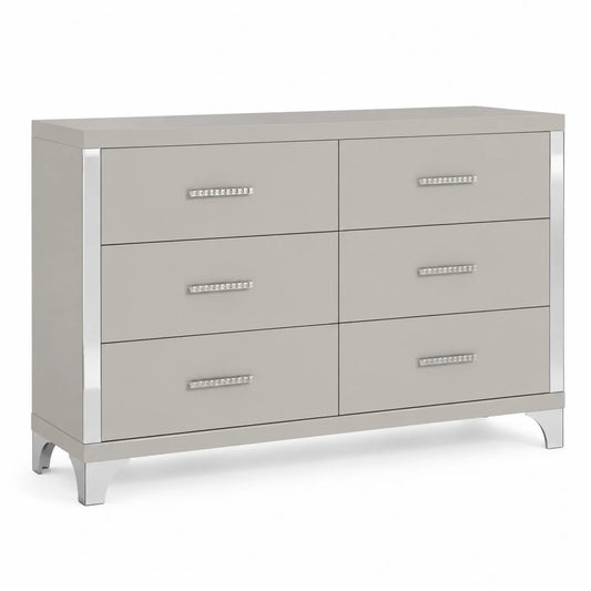 Commode 6 tiroirs MDF métal Gris 120x40x80cm