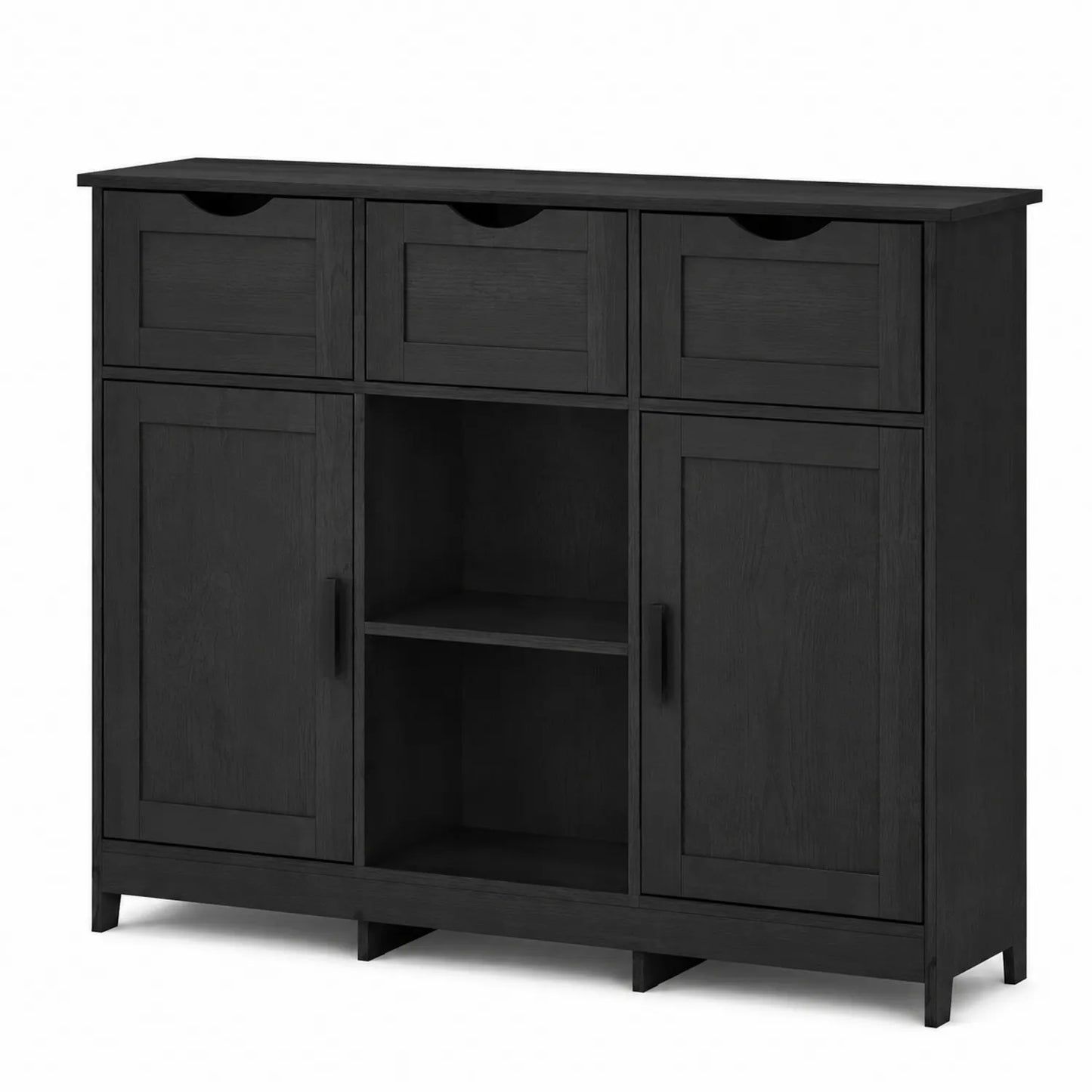 Buffet en bois MDF noir avec tiroirs et portes 90x120x35cm