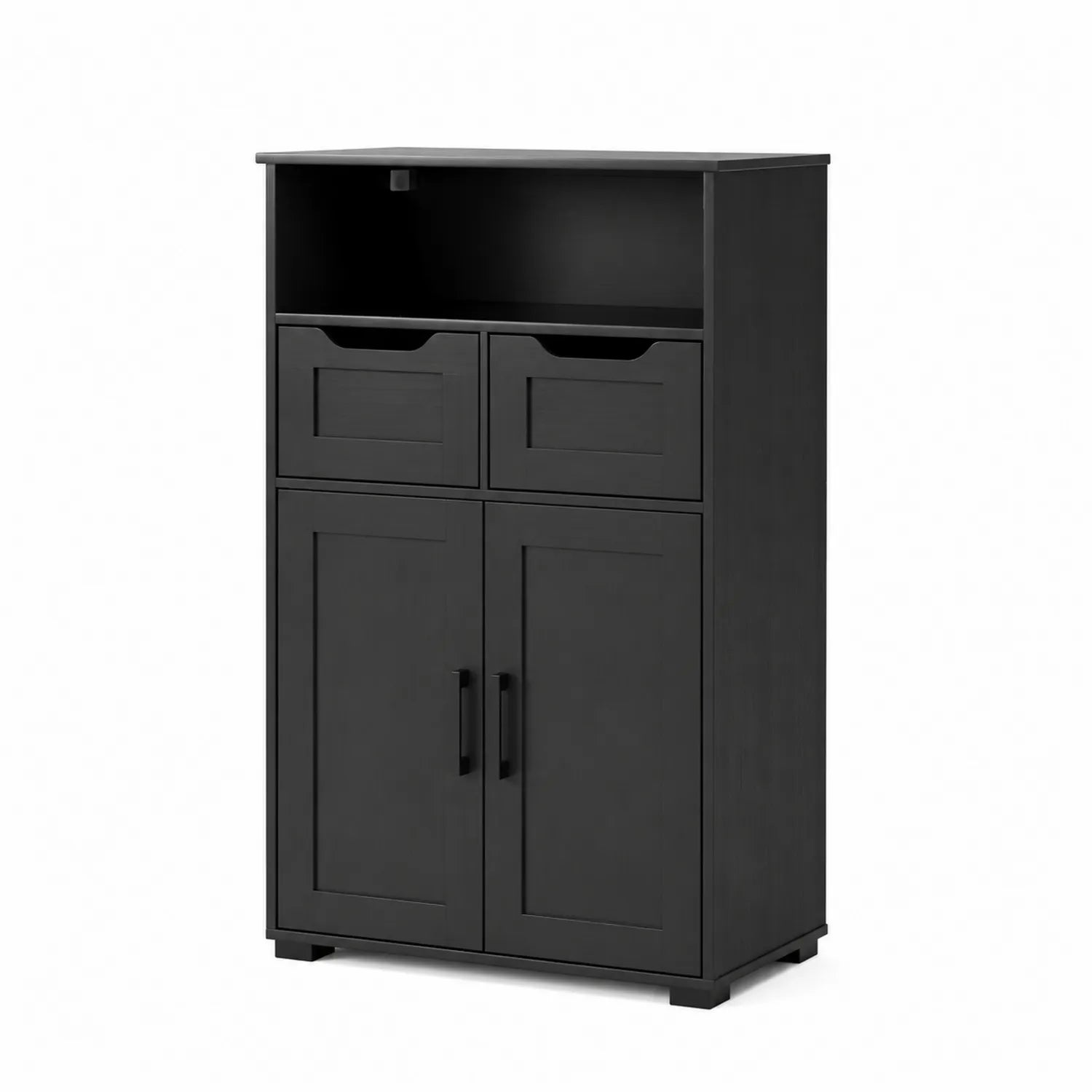 Buffet de cuisine en bois noir 2 tiroirs 2 portes 90x60x35 cm