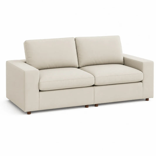 Canapé 3 places en tissu beige avec pieds en bois