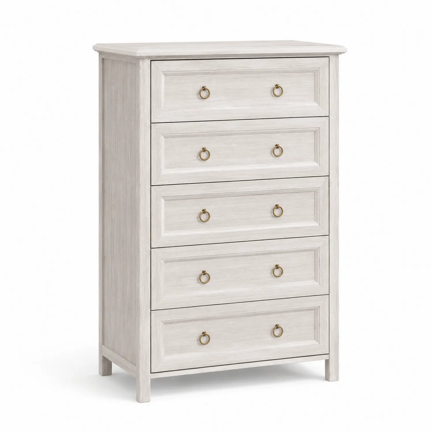Commode en Bois de Chêne à 5 Tiroirs Blanc