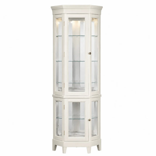 Vitrine d'angle en bois avec étagères en verre trempé blanc 175x65x40 cm